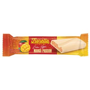 Baltās šokolādes batoniņš ar mango garšu, rīsu kraukšķa un sprakstošām konfektēm